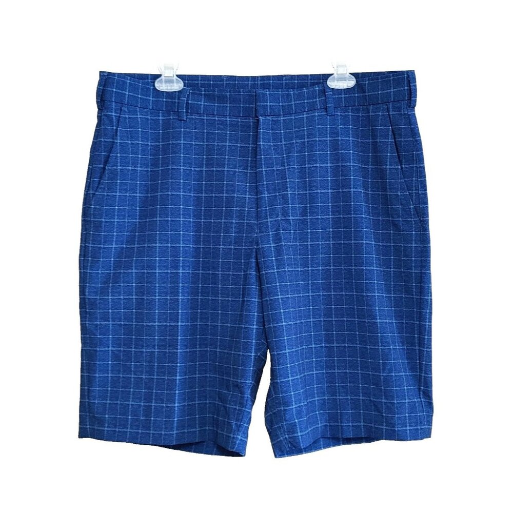 Walter Hagen Mens Plaid Golf Shorts Blue Lightweight Polyester Size 36